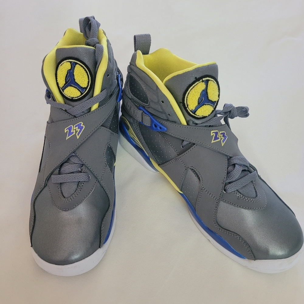 Air‎ Jordan 2013 8 Retro GS 'Laney' NWOT Girls Shoes Size 7Y Blue Yellow Gray